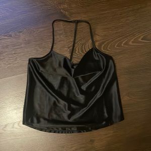 Black Satin Cowl Tank Top!